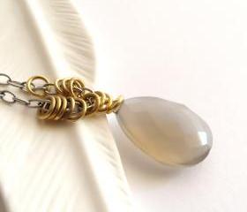 Long fawn chalcedony necklace